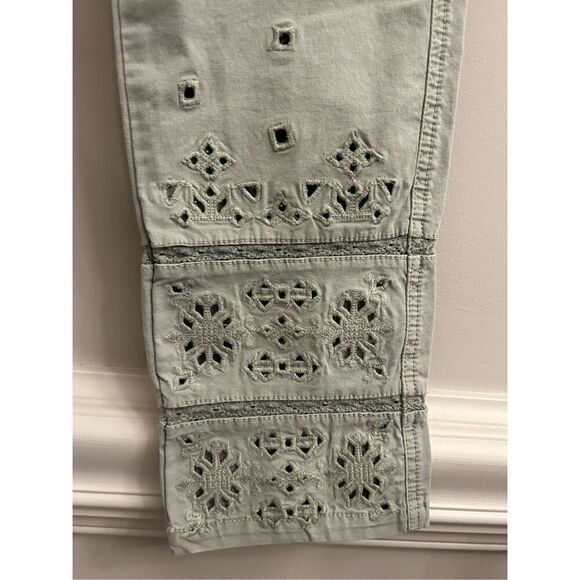 Anthropologie the Wanderer Boho cropped pants eyelet cotton sage green 27 - Picture 6 of 9